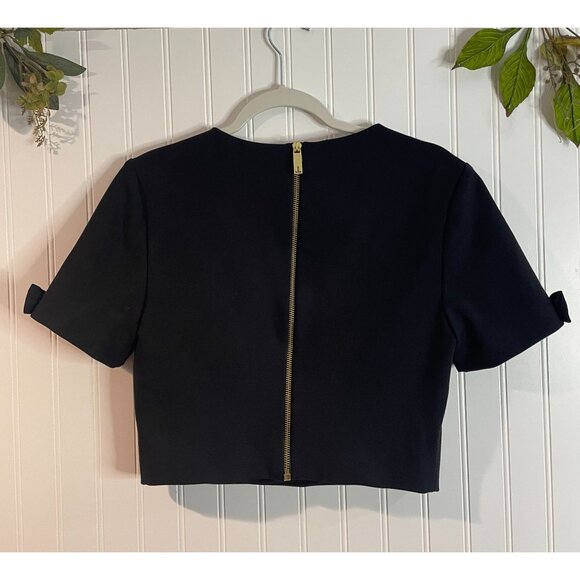 Ted Baker London Black Short Sleeve Crop Top With Bow Details & Gold Zipper - Picture 4 of 14